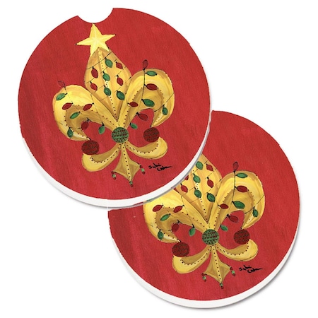 Carolines Treasures Christmas Fleur De Lis Tree with Lights Set of 2 Cup Holder Car Coaster 8185CARC
